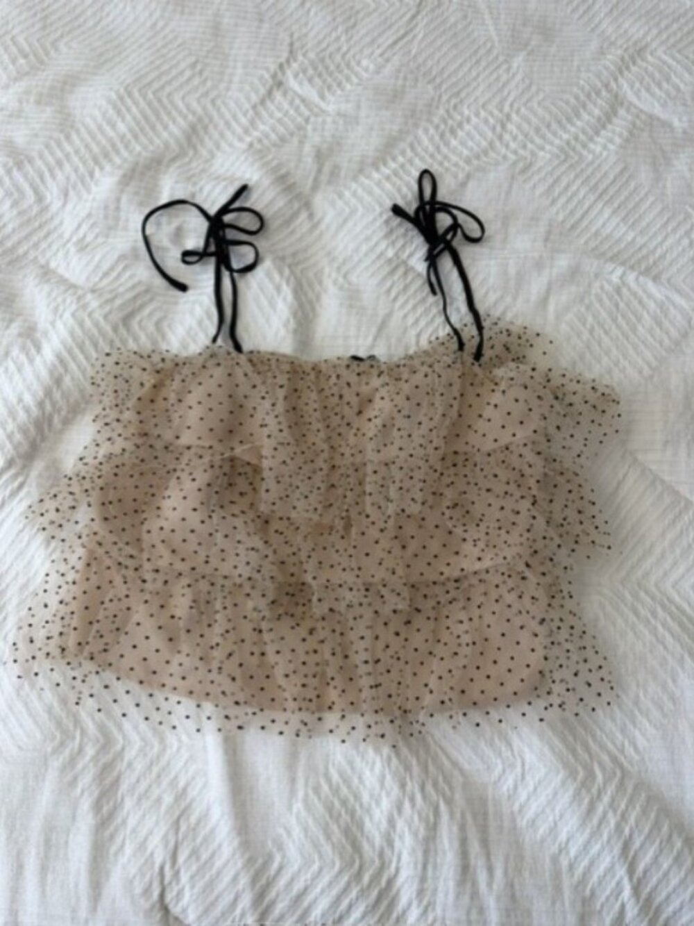 NWT Alice & Wonder Sally Strap Tank | Nude Black Polka Dot Tulle | Size S